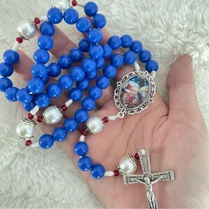 Blue Rosary with Silver Cross and Medallion